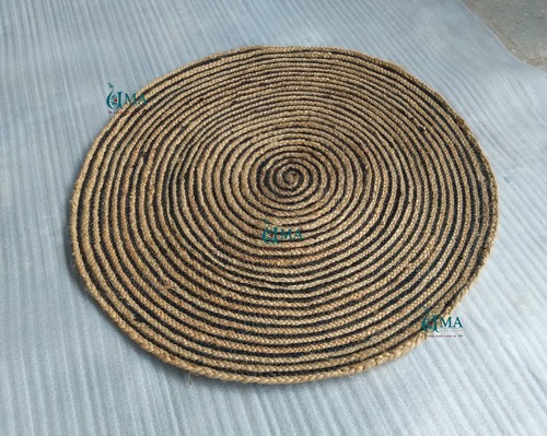 Black Striped Jute Rug, Scallop Rug, Decorative Rug, Round jute Rug, Rag - Picture 6 of 6
