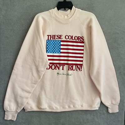 Vtg 90s Sweatshirt USA Flag Marco Island Adult XL Pink Long Sleeve Pullover Crew