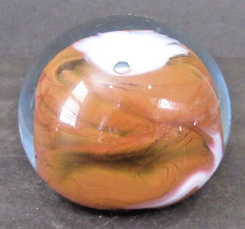 George Williams Brown and White Hand Blown Art Glass Paperweight - Stamped GW - Picture 2 of 9