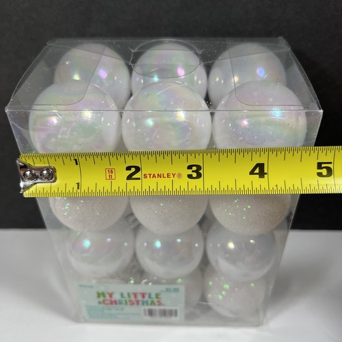 Christmas Ornaments Box of 24 Mini Plastic 12 Iridescent 12 Glitter Balls 1.53” - Picture 10 of 10