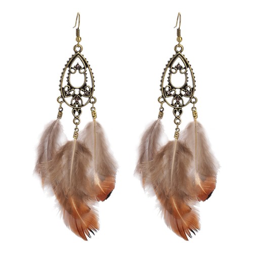 Fashion Green Brown Drop Earrings Ethnic Retro Feather Tassel Jewelry for Women - Picture 11 of 159