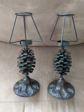 Rustic Cabin Metal Pine Cone Votive Candle Holder Lamps Only No Shades Set of 2