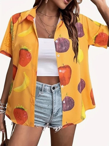 Hawaiian Style Women's Short Sleeve Shirt Fashion Print New Women's Holiday #3 - Picture 3 of 4
