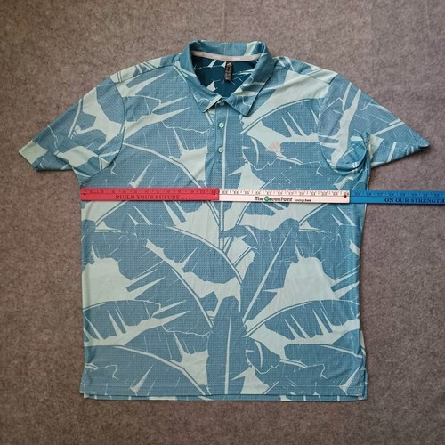 Adidas Golf Polo Shirt Mens XXL Green Palm Leaf Mesh Logo Spell Out Short Sleeve - Picture 4 of 17