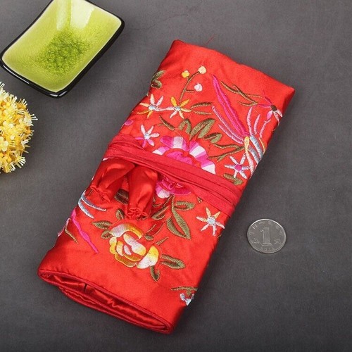 Women Jewelry Roll Travel Storage hand-Embroidery Satin Bag Silk Packaging 5pcs - Picture 12 of 21