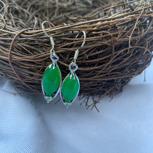 Grüne Jade Ohrringe Natürliche Energie Schmuck Damen 925 Silber Edelstein Vintage - Bild 30 von 33