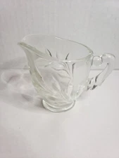 Vintage Indiana Glass Willow Clear Creamer Leaf Design Pressed Glassware 