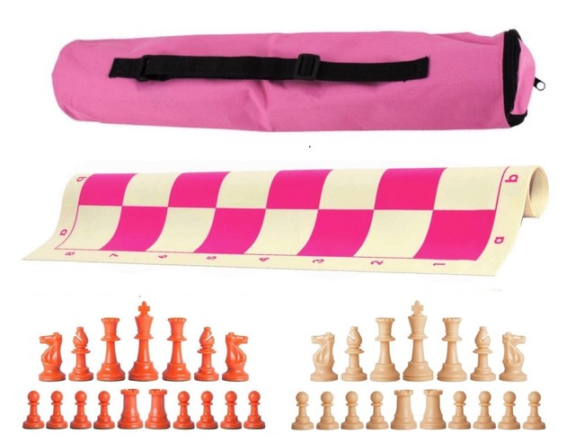 Pink Archer Single Weight Chess Set - Board Bag w/ Orange & Natural Pieces Pink Archer Single Weight Chess Set - Board Bag w/ Orange & Natural Pieces
