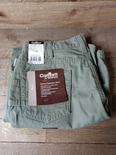Carhartt für Damen grün Canvas Carpenter Shorts Größe 6 neu mit Etikett - Bild 1 von 5