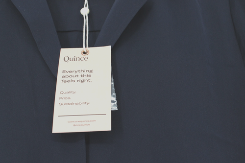 NWT Quince Women Navy Button Down 90% SILK/10% SPANDEX Split Neck Shirt Size S - Picture 5 of 6