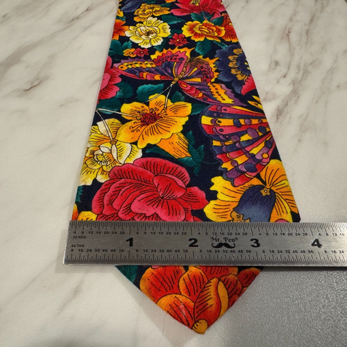 John Weitz Cotton Neck Tie Flowers Floral Purple Orange Green Red Vintage - Picture 4 of 4