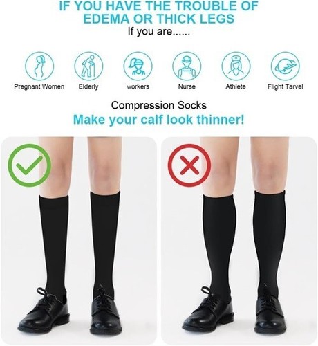 Calze a Compressione per Donne E Uomo, 2 Paia Elastici Compressione Graduata For - Foto 3 di 7