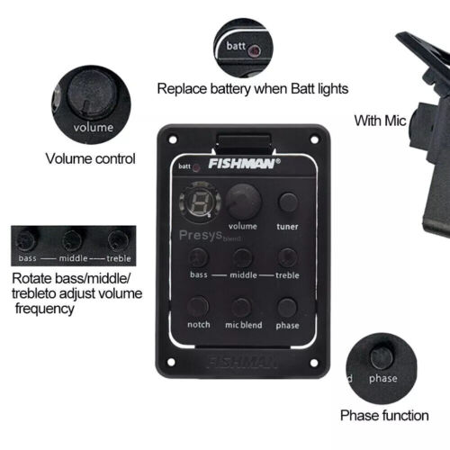 Fishman 4 Band 301 EQ Tuner Piezo Mic Preamp Acoustic Guitar Pickup Preamp Black - Picture 9 of 12