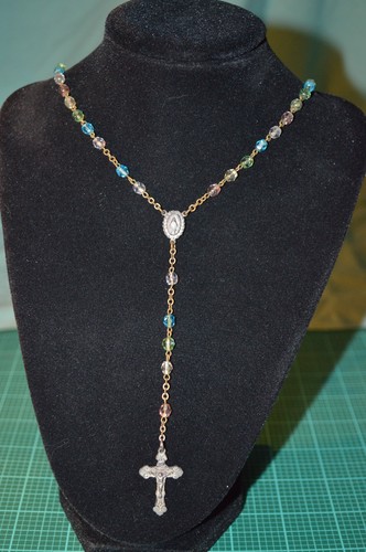 Vintage Creed Sterling Silver Crystal Glass Rosary Beads Prayer Cross #1961 - Picture 1 of 12