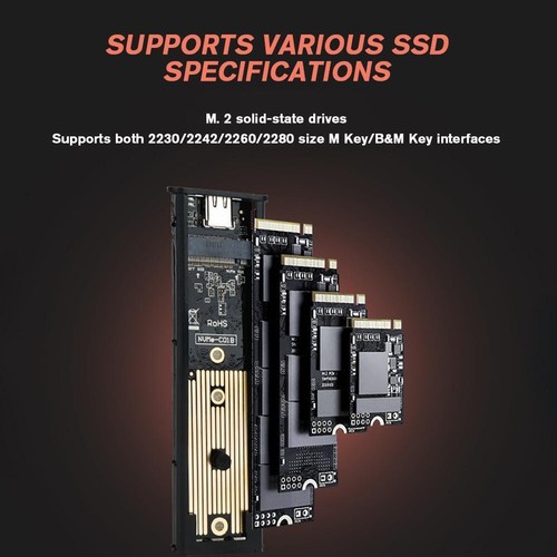 M.2 NVMe SATA USB C 3.2 Adapter Externes SSD Gehäuse Key für M M+B / Case M5Q8 - Picture 6 of 19