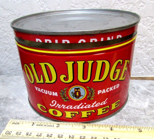 Vintage Old Judge fairly rare irradiated empty coffee tin, great Owl Graphics - Picture 7 of 7