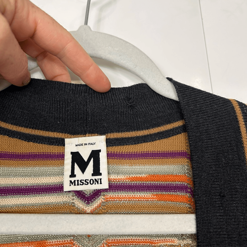 Missoni Long Cardigan Sweater Duster 8 Multicolor Chevron Wool Zigzag Knit Vtg - Picture 5 of 15