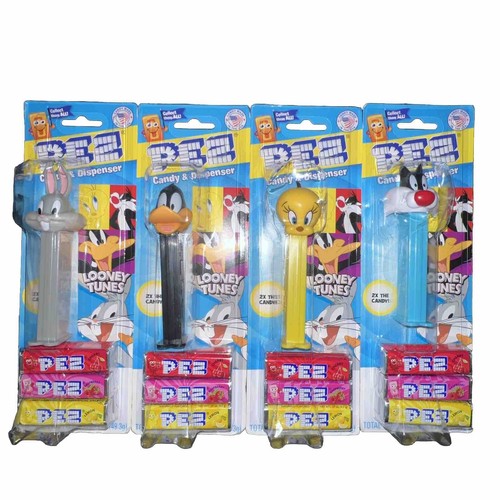4 Looney Tunes Pez Set Dispensers Bugs Bunny, Tweety Bird, Sylvester Daffy Duck