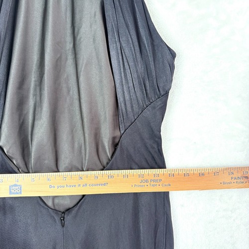 Meshki Claire Satin drapiert Rücken geteilter Saum hochgeschlossen Maxikleid Damen L schwarz - Bild 9 von 10
