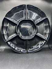 Black Chip And Dip Serving Tray Scalloped Edge 7 Compartment 16" Veggie Dish