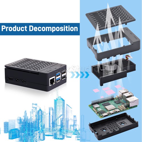 ABS Case Black Enlosure Shell for Raspberry Pi 5 with Armor Lite V5 Cooler - Picture 7 of 13