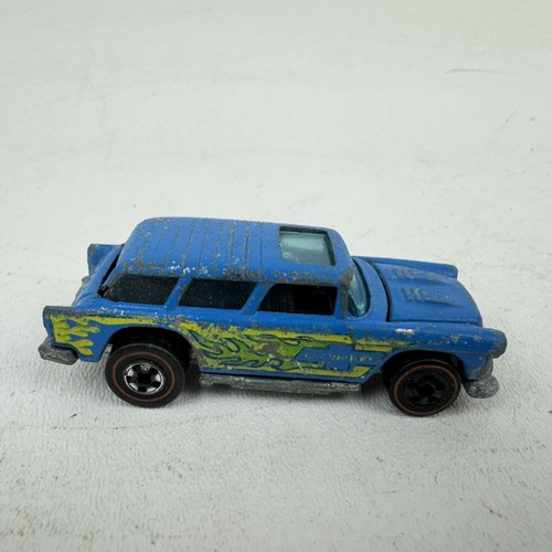 Hot Wheels Redline ALIVE '55 CHEVY NOMAD Light Blue w/Green Yellow Worn 'SALTY' - Picture 1 of 8