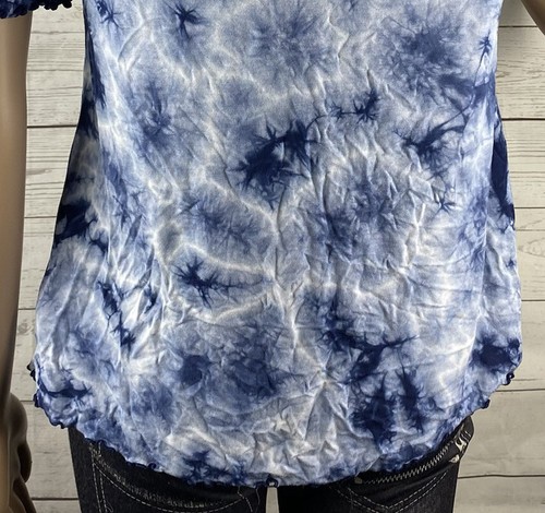 AEO Soft & Sexy T Small Blue White Stormy Tie Dye Cold Shoulder Casual Shirt Top - Picture 11 of 12