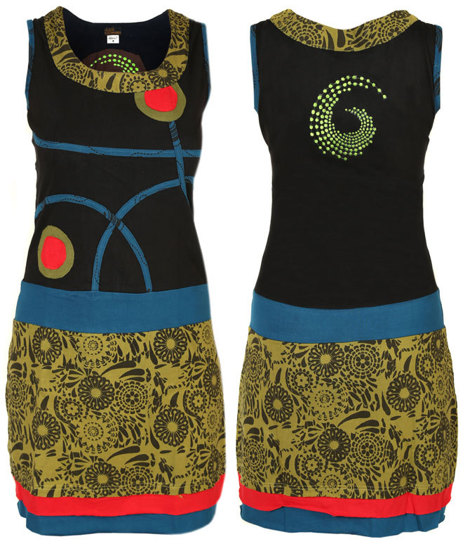 Hecho a Mano Algodón Hippie Natural Katmandú Vestido Boho Retro Vintage Espiral