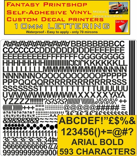Calcomanías de vinilo de radiocontrol Ariel NÚMEROS DE LETRAS 10 MM PRECORTE FPRC800 NEGRO BRILLO - Imagen 1 de 5