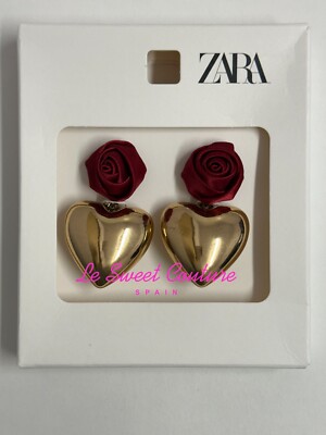 ZARA WOMAN NWT FW24 GOLD RED ROSE HEART EARRINGS 1856/004 | eBay