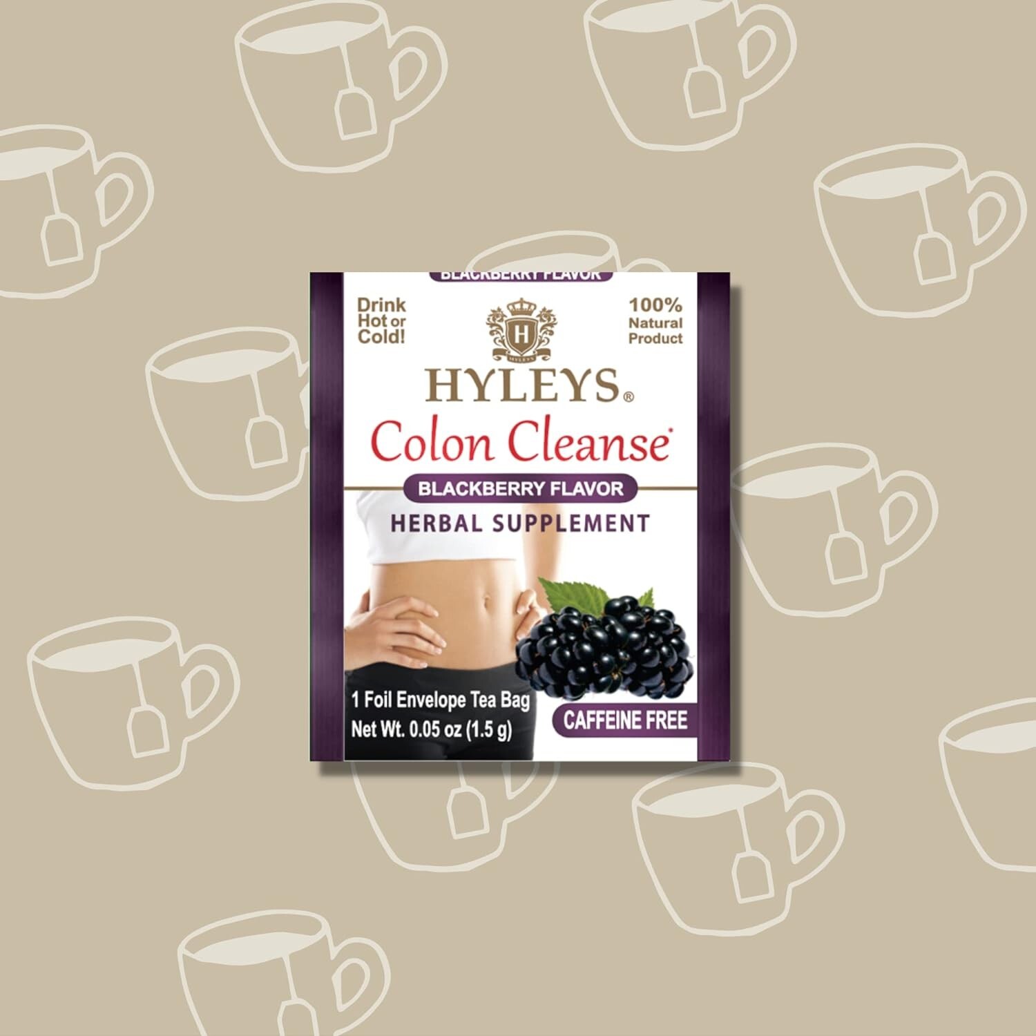 HYLEYS Tea Wellness Colon Cleanse, Blackberry, 50 Count, 1 Pack