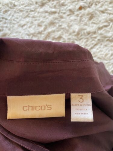 Chico’s Blouse Top Silk Button Front Maroon Burgundy Red 3 / XL - Picture 3 of 6