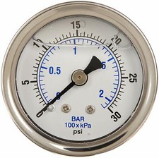 LIQUID FILLED PRESSURE GAUGE 0-600 PSI, 4" FACE, 1/4" BACK MOUNT