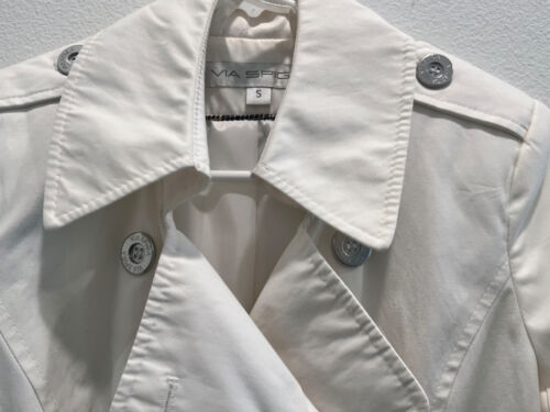 Women's Via Spiga Cream Double Breasted Pleated Trench Coat/Jacket Size S - Picture 9 of 17
