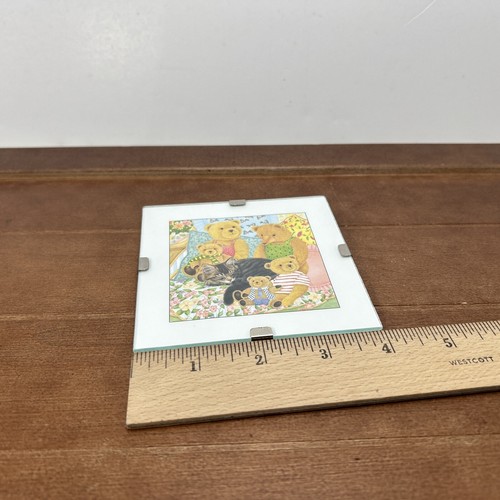 Carlton Cards 4x4 Pet Tales Cat Teddy Bears Wall Hanging Petite Glass Front Art - Picture 3 of 3