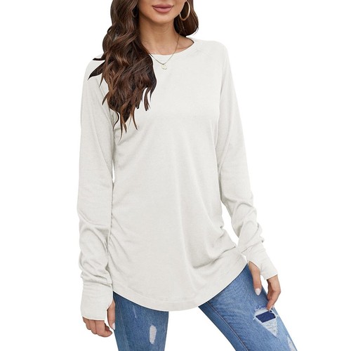 Women's Casual Long Sleeve Tops Crew Neck Round Hem Loose T-Shirts Tunic Tops - Picture 21 of 21