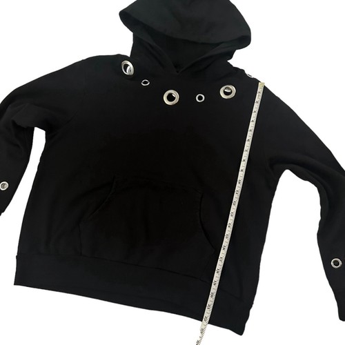 Monrow XS Oversize Sweatshirt Black FleecePullover Hoodie Silver Grommets NWT - Bild 5 von 9