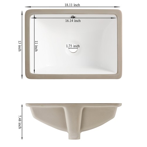 16" x 11" Undermount Bathroom Sink Rectangle Ceramic Vanity Sink Under Counter - Bild 17 von 17