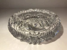 ASHTRAY Lead Crystal Cut Glass 5” Round Four Rest Floral Leaf HEAVY 1.8 Pounds