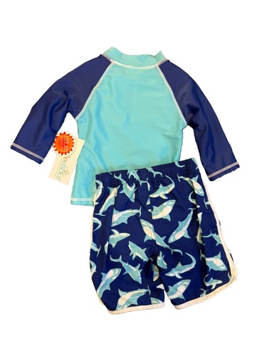 Boys Shark Swim Rash Guard & Trunks Swimsuit Set 50 + Sun Protection NWT Size 4 - Picture 5 of 7