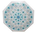 21 " White Marbre Table Top Demi Précieux Pierres Turquoise Incrusté Décor