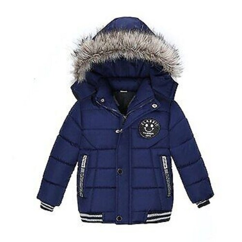 Boys Jacket and Winter Fur Collar Hooded Kids Jacket Casual Zipper Boy Outerwear - Picture 9 of 14