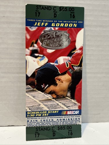 2002 Brickyard NASCAR 400 Program Booklet & Jeff Gordon Ticket Bill Elliot Wnner - Picture 4 of 5