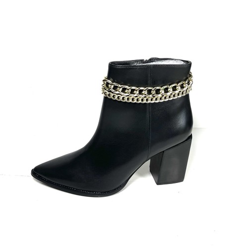 Steve Madden Women’s Perlina Ankle Boots Pointed Toe Block Heel Chain Sz 9.5 NIB