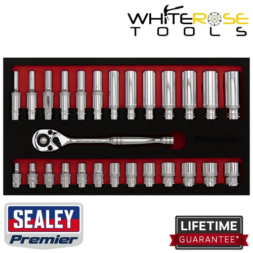 Sealey Ratchet Wrench Socket Set Premier 27pc 1/4"Sq Drive Standard Deep - 第 1/4 張圖片