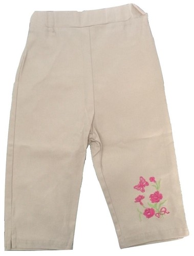 New Nordstrom Kids Girls Size 4 5/6 & 6X Embroidered Beige 100% Cotton Pants - Picture 2 of 7