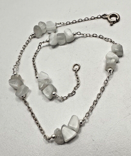 Pulsera tobillera de plata de ley .925 blanco de vidrio Chatoyant de 10 1/4" - Imagen 7 de 7