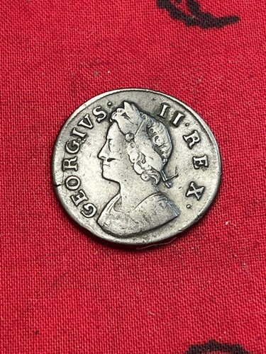 1739 King George II Colonial Copper Farthing, Slight Bend - Picture 5 of 6