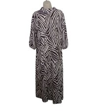 Boohoo High Neck Tonal Zebra Print Maxi Dress Women Size 12 Brown 3/4 Sleeve NEW