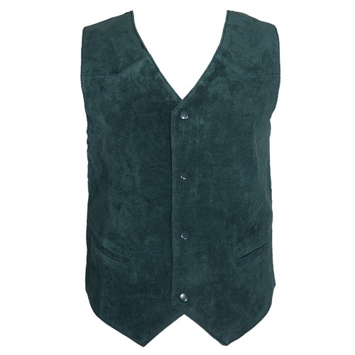 Gilet uomo in pelle scamosciata morbido casual chiusura a 4 scatti western tasche anteriori top senza maniche - Foto 7 di 38